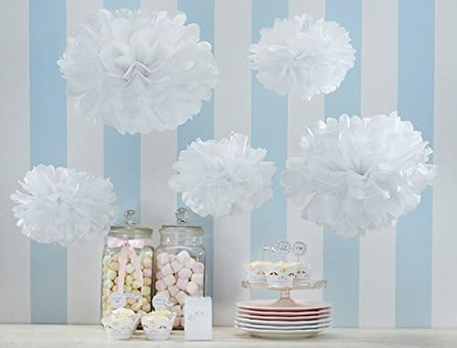 Beautiful 5pc set Medium White Color Combo Tissue Paper Pom Pom Balls (2 sizes 3pcs 9" 2pcs 12") Perfect for Parties, Weddings, Bridal Showers, Baby Showers, Etc.
