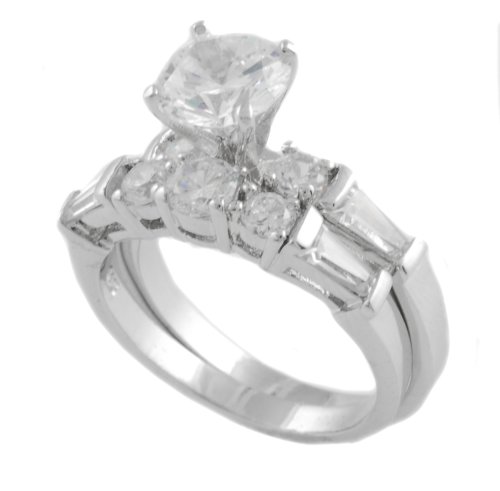 Sterling Silver Round Cut Bridal Set CZ Ring