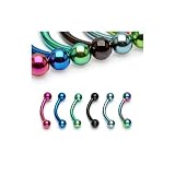 TBA004/ Piercing Banane - Curved Barbell 1,2 x 12 mm aus hellblauem Titan anodized mit Kugeln 3 mm