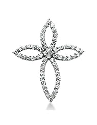 14K White Gold Round Diamond Bezel Set Milgrain Antique Cross Pendant (0.15ct)