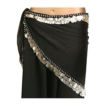 Hip Scarf, Silver Color Fringe, Black