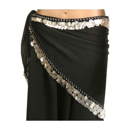 Hip Scarf, Silver Fringe, Black - FREE SHIPPING OFFER