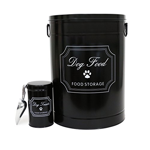 3Piece Galvanized Steel Dog Food Container Set 40 lbs Black Animals
