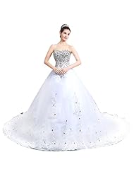  Crystal Beaded Lace-Up Embroidered 2015 Organza/Tulle  Ball Gown  Dress with a Court Train 