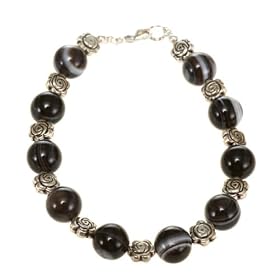 Handmade Sardonyx Agate Bracelet With Silver Floral Beads by AsiaEXP