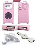 Pink Leather Case for Apple Ipod Nano + Car Charger for Apple Ipod Nano + Data Cable for Apple Ipod Nano