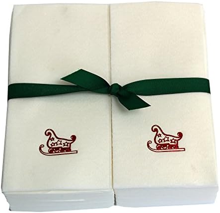 Disposable Guest Hand Towels Embossed with a Red Sleigh - 50ct
