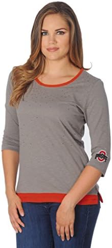 NCAA Ohio State Buckeyes Women's Rhinestone 3/4 Sleeve Top, Medium, Grey/Scarlet Red