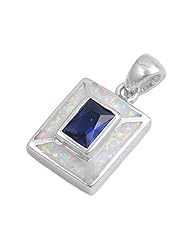 Nickel Free Sterling Silver Pendant Blue Sapphire CZ Lab Opal Pendant