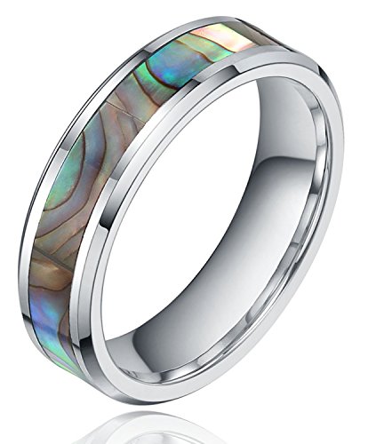 6mm/8mm Tungsten Metal Abalone Shell Inlay Polished Finish Step Edge Ring Comfort fit Wedding Band