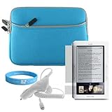 IMAGE OF Bright Blue Premium Nook Sleeve Cover + Clear Screen Protector + Car Charger + Wisdom * Courage Wristband