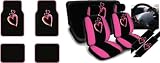 15pc Love Story Combo Seat Cover Set with Front Seat Covers, Head Rest Covers, Steering Wheel Cover, Shoulder Pads, Bench Cover and Carpeted Floor Mats