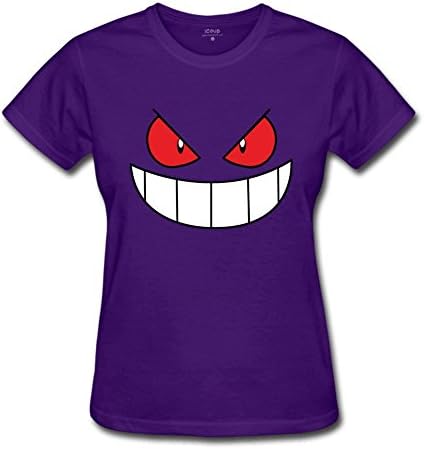Fkhaos Women's Funny Gengar Face Crew neck T-shirt Medium Purple