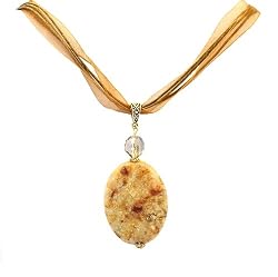 Necklace - N14 - Genuine Semi Precious Gemstone on Black Silky Satin Cord - Oval Shape ~ Morocco Agate