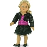 Fits American Girl 18 Inch Doll 3 Pc. Holiday Doll Dress Set and Special Occasions Dressy Outfit of Doll Sequin Black Jacket,Berry Tank & Skirt