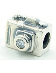 .925 Sterling Silver " Digital Camera w/ CZ " Quality Charm Bead Compatible with Pandora Chamilia Kay Troll Bracelet