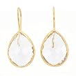 Elegant Faceted Clear Crystal Quartz Gemstone Teardrop Dangle Earrings in Textured Gold Vermeil, #7421