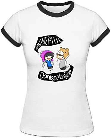 DLROSE Women's Dan And Phil Graphic Short Sleeve Ringer T-Shirts S White