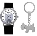 Girls '1014304s' Watch with Black Strap and White Dial with Westie Dog Image - Comes with FREE Dog Keyring