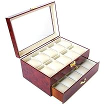 Burlwood Watch Display Case With Clear Viewing Top Holds 20 Watches