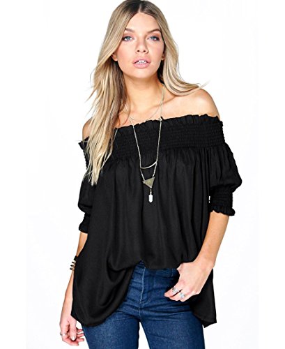 EASTDAMO Sexy Off Shoulder Women's Loose Blouse Shirts Tops (Medium, Black )