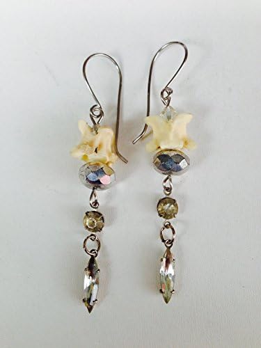 Beautiful Down to Her Bones,Snake Vertebrae and Rhinestone Earrings
