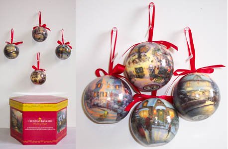 THOMAS KINKADE Gift Box Set 12 DECO Christmas Ball ORNAMENTS Holiday Décor