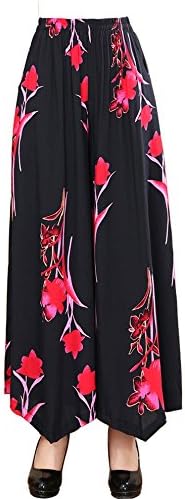 Womens Comfy Elastic Waist Cotton&amp;Linen Floral Culottes Wide Leg Pants Color 2 Size L