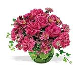 Alstroemeria and Rose Flowers Bouquet Hot Pink with Limes