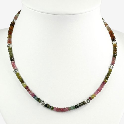 Handmade Tourmaline Necklace With Silver Floral Beads