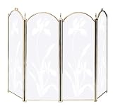 Outdoor Living : UniFlame 4 Fold Polished Brass Floral Tempered Glass Screen
