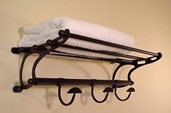20" Oil Rubbed Bronze Paris Hotel or Train Rack style Towel Shelf with Hooks
