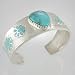 Southwestern Native American Tufa Cast Turquoise Flower Cuff Bracelet by Navajo Artist Michael Perry in Sterling Silver, #11888