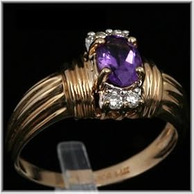 14K Yellow Gold Amethyst and Diamond Estate Ring by 