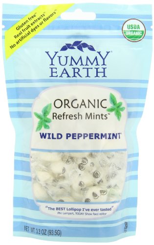 YummyEarth Organic Refresh Mints, Wild Peppermint, 3.3-Ounce Bag (Pack of 6)