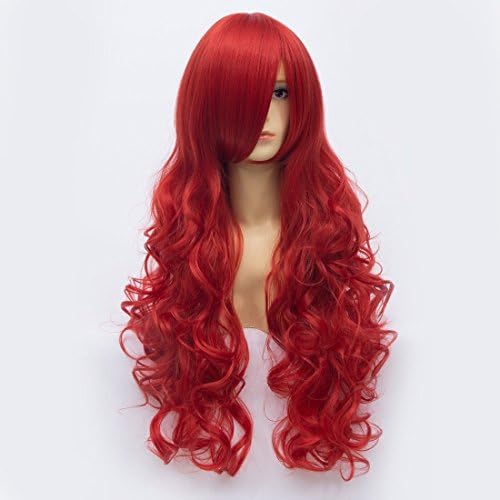 32" 80cm Beautiful Women's Curly Wavy Wigs Red Long Cosplay Wig Heat Resistant Party Costume Hair Anime Wigs