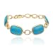 Yellow Gold Plated Sterling Silver Chinese Blue Turquoise Chain Link Bracelet, 7.25\