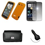 EMPIRE Black Leather Case Pouch with Belt Clip and Belt Loops + Orange Sili ....