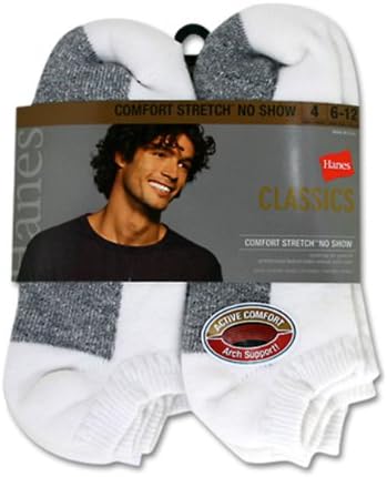 Mens Hanes Classic Comfort Stretch No Show Socks-4 Pair Pack