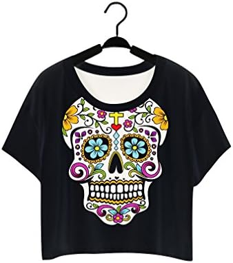 Groupstars Women Girls Sexy Bare Midriff 3D Skull Crop Top &amp; Fashion T-Shirts