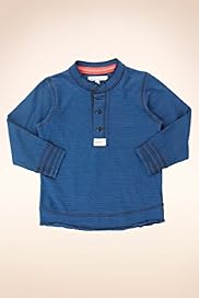 Pure Cotton Grandad Collar Suede Striped T Shirt