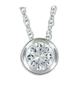 Platinum Overlay Sterling Silver 6.5mm Round Bezel-set Cubic Zirconia Pendant, 18"