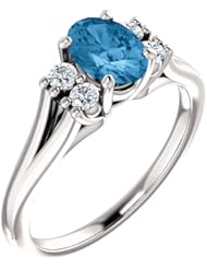 18K White Gold 7.00x5.00mm Oval Cut Swiss Blue Topaz and Diamond Ring -- LIFETIME WARRANTY