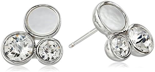 Oroclone Rhodium Plated Swarovski Patina Crystal and Mother-of-Pearl Stud Earrings