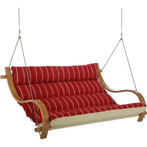 Hatteras Hammocks CEQX Equestrian Series Deluxe Cushioned Double Swing with Oak Arms, Royal Red Stripe