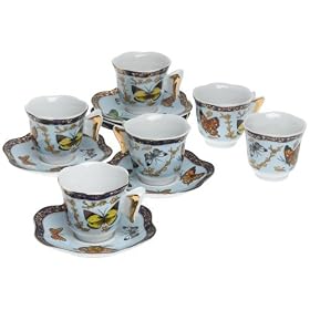 Yedi Houseware- Classic Coffee And Tea Butterfly Espresso Cups And Saucers, Set Of 6