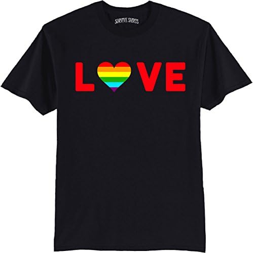 Gay and Lesbian Pride Rainbow Heart Adult T-Shirt Love Men's Shirt Black Medium