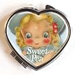 Womens Hand Made Retro "Sweet Pea Heart" Compact Mirror Case
