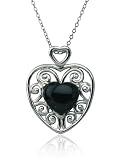 Sterling Silver Black Agate Heart Pendant, 18