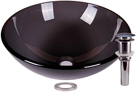 Jano JGV12 Smoked Gray Tempered Glass Vessel Bathroom Sink With Pop-up Drain